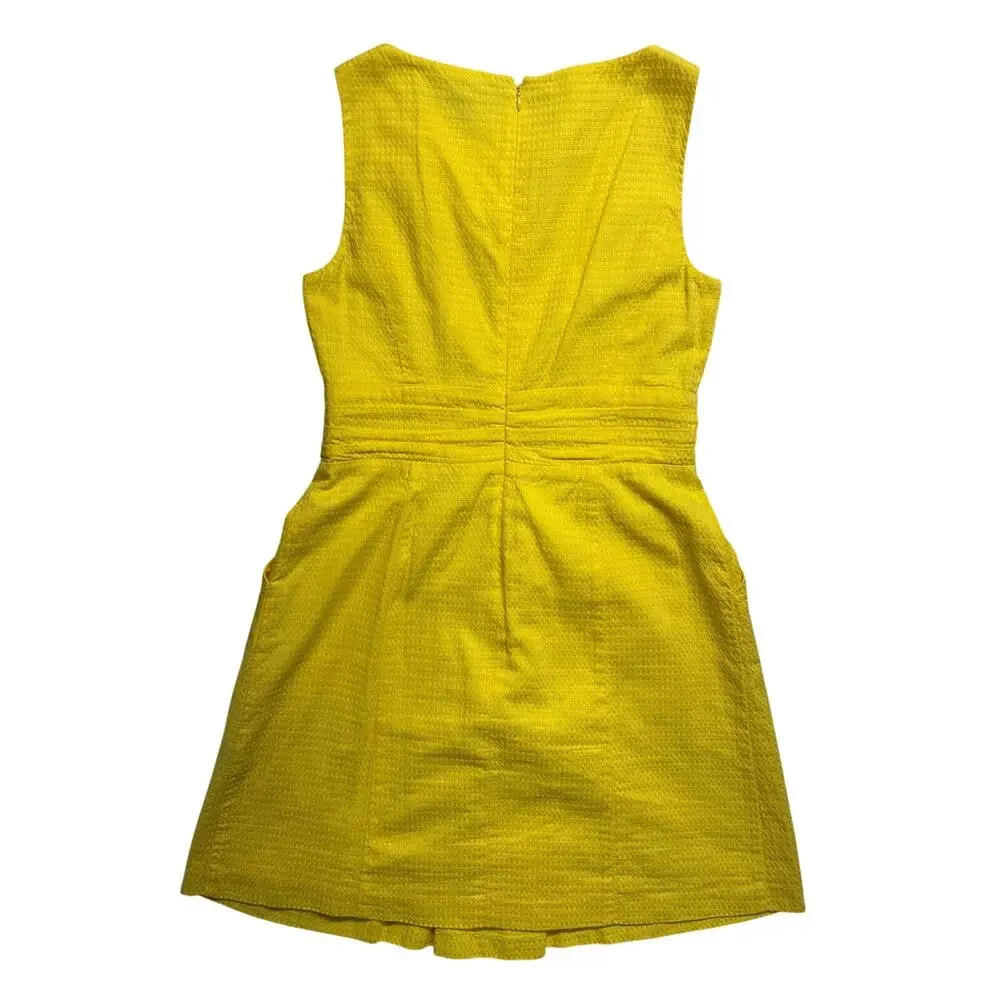 Lauren Ralph Lauren Dress 10P Petite Yellow Textured A-Line Summer Sleeveless